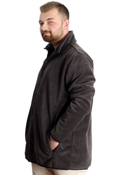 ModeXL Ανδρική ζακέτα με φερμουάρ Fleece Stand γιακά 22550 Smoked
