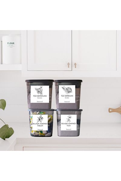 Markayolu Set of 4 Dishwasher Salt-Tablet with Label and Colored-White Detergent Storage Container 2 Liters