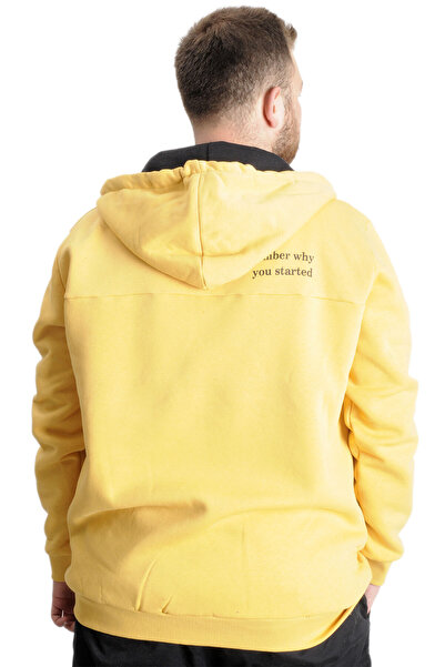 ModeXL Büyük Beden Erkek Sweat Kapşon Focus 23539 Hardal