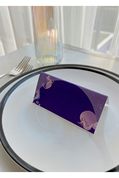 The Istanbul Event 5'li Deniz Kızı Temalı Lila Yemek Masası İsim Kartı - Mermaid