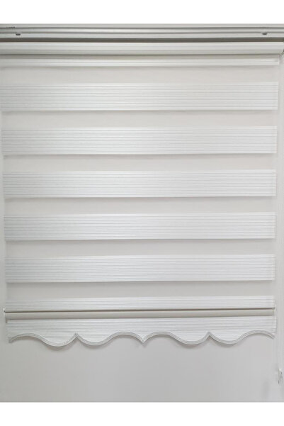 Givayo Mobilya Geniş Pliseli Beyaz Etek Dilimli Zebra Perde