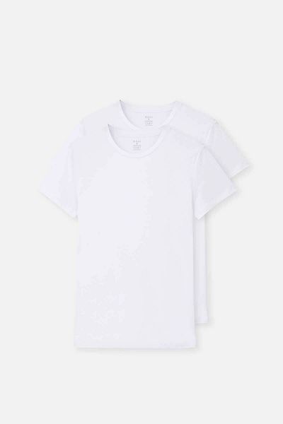 Dagi Weißes, kompaktes T-Shirt mit O-Ausschnitt im 2er-Pack