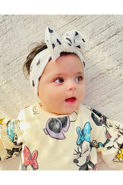 ALYA باندانا أطفال على شكل قلب أبيض وأسود 0-6 أشهر 45 سم