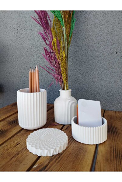 stone powder decorative Beton Ofis Seti Hediyelik Çizgili beton Set Kalemlik ...