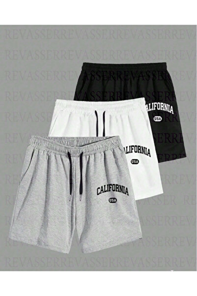 Revasser Pantaloni scurti 3 piese unisex Minimal CALIFORNIA imprimați negru-g...