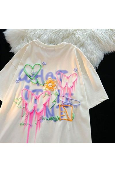 Gofeel Y2k Graffiti Butterfly Unisex Oversize T-shirt