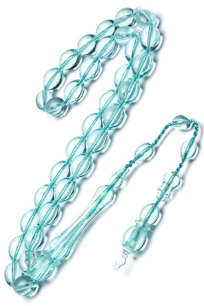 OTTOTESBİH نظام شرابة 8x11mm قطع الشعير الجليد الأزرق الاكريليك مسحوق العنبر مسبحة الصلاة