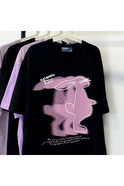 Gofeel Y2k Rabbit Text Printed Unisex Oversize T-shirt