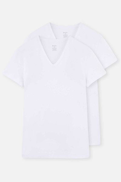 Dagi Compact V-Neck 2-Piece White Undershirt T-Shirt Set