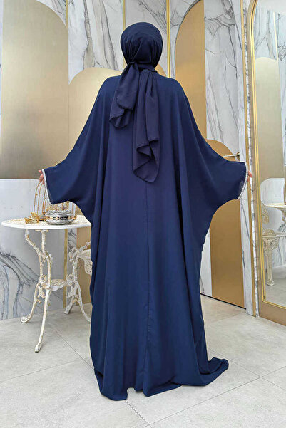 Bym Fashion 8496 Jewelled Cape Suit Navy Blue