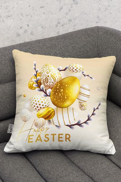 Hayal Dekoratif Πασχαλινό θέμα Happy Easter Χρυσό κίτρινο αυγό με μοτίβο ψηφιακής εκτύπωσης Μαξιλαροθήκη μαξιλαριού