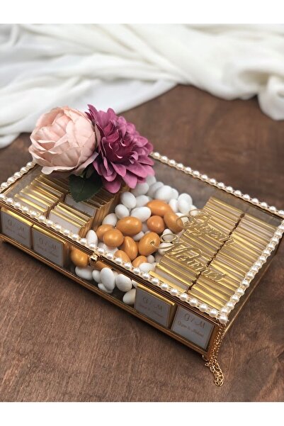 Masalsı Concept Kız Isteme Çikolatası, Söz, Nişan Çikolatası inci süslemeli c...