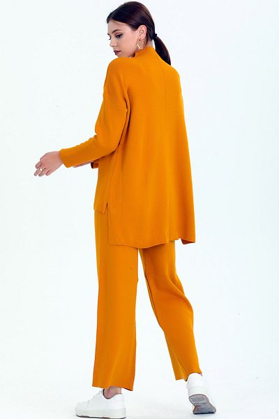 ALCHON Stand Collar Striped Knitwear Sweater and Dress Set - Short Sleeve, Long Pants, Elastic Waist