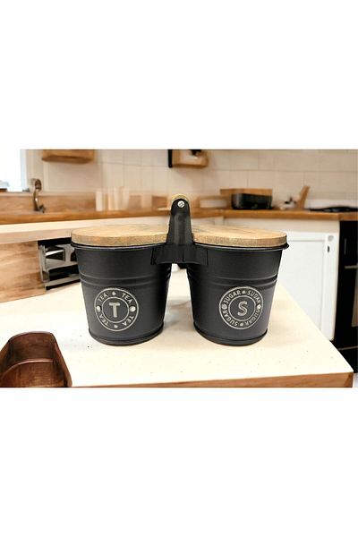 LUCKYHOMES 2-Piece Wooden Handle Lid Tea and Coffee Jar Set The One