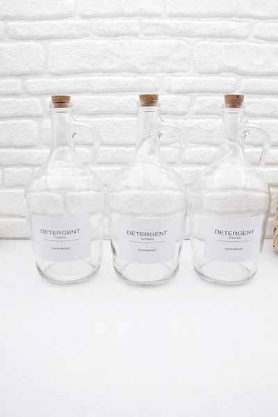 zezedesing Διακοσμητικό Γυαλί Gallon Mushroom K. Μπουκάλια απορρυπαντικού και μαλακτικού 3 συσκευασιών (ΜΑΥΡΑ, ΧΡΩΜΑΤΑ, ΛΕΥΚΑ 1500ML)