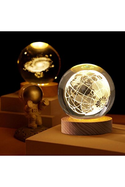hediyeconcepti Kristal Toplu Usb Kablolu Ahşap Kaideli Dünya Küre Obje Led Işık
