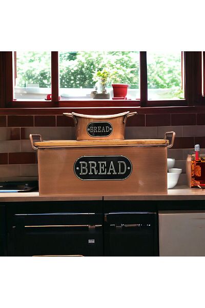 LUCKYHOMES Galvanized Cutting Board Bread and Bread Serving Presentation Set Metal Bread Bowl Copper The One