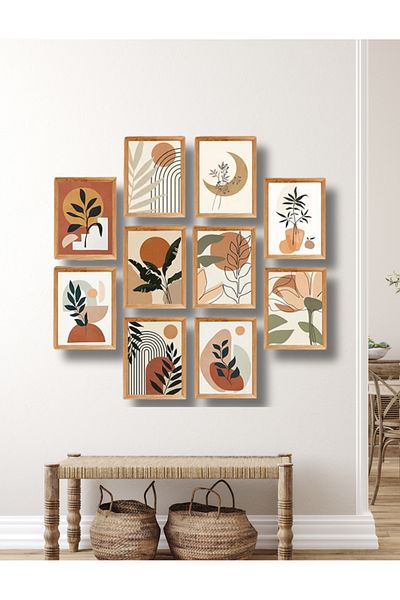 NT Handmade Set de pictură decorativă de perete boemă cu aspect de cadru din lemn de 10 bucăți pentru living, dormitor, bucătărie