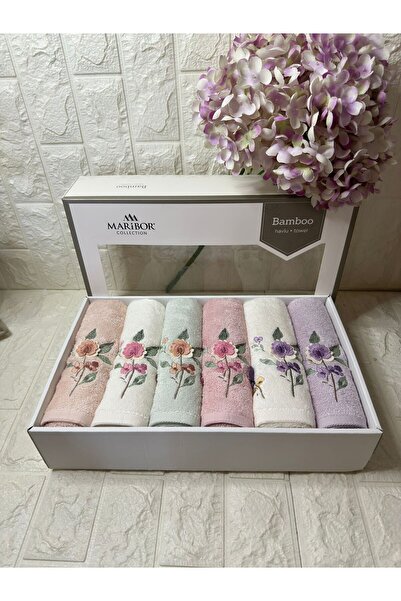 MARİBOR HOME Amber - 3d Nakışlı Bambu Havlu 6 Ad. (50X90)