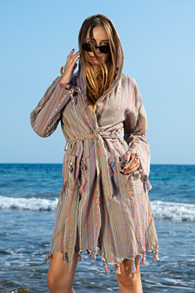 Handorra Halat de baie cu glugă și pompon, maro, tip Peshtemal