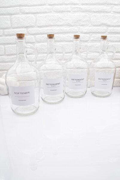 zezedesing Dekoratif Cam Galon 4lü Deterjan Ve Yumuşatıcı Şişesi(yumuşatıcı,siyahlar,renkliler,beyazlar 1500ml)