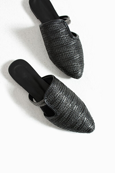 LEYLA STORE Black Straw Slippers