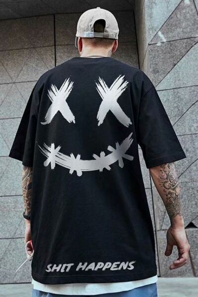 Vordevia Smejuće lice Štampano Crno Oversize kroj T-shirt