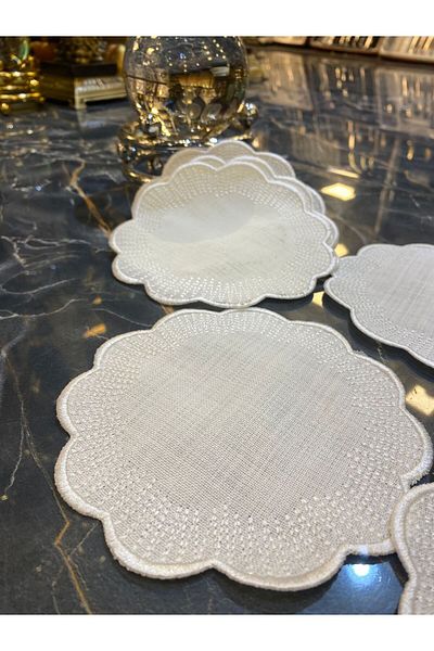 Bonny Home Shems Cream 6 τεμαχίων Λινάρι Καφέ Παρουσίαση Κοκτέιλ Πετσέτα Πάρτυ Κέντημα Κεντημένη Παρουσίαση