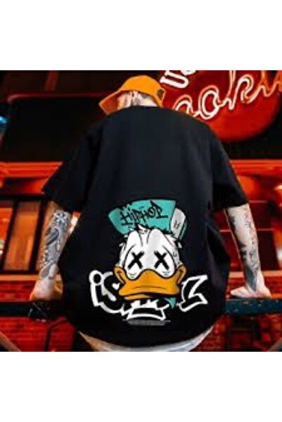 Vordevia Черна тениска с овърсайз принт на хип-хоп патица