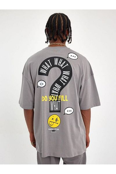 Vordevia Τι? Τυπωμένο γκρι μπλουζάκι Oversize