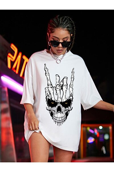 Vordevia Tricou oversize alb cu imprimeu craniu