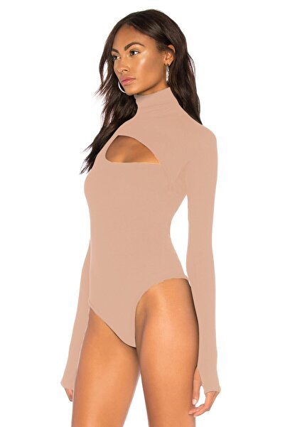 By Kul Design Γυναικείο Μπεζ ζιβάγκο μεταξωτό ζέρσεϊ κορμάκι