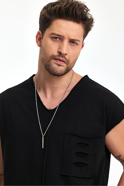 BABBOSS Oversize V-Neck Tank Top with Low Shoulder Pocket Detail