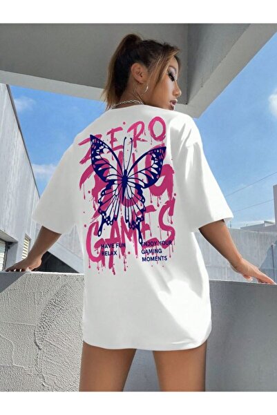 Vordevia Leptir Štampano Beli Oversize kroj T-shirt