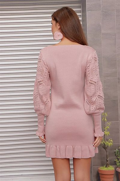 nosia fashion Rochie cu volane, cu detaliu din dantelă, cu decolteu în U, fustă super mini