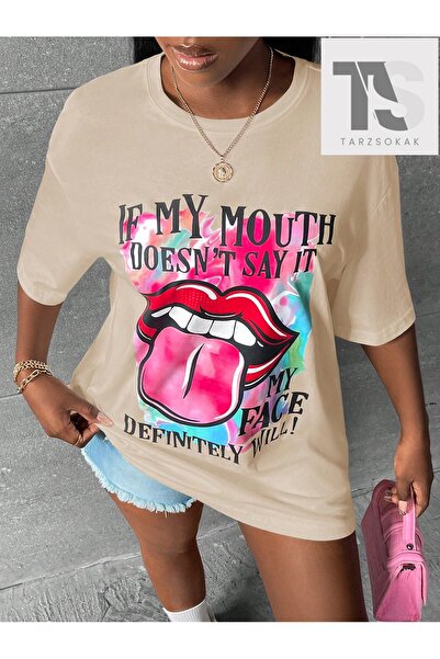 Tarzsokak Slayr ženske usne i slogan Štampano T-shirt
