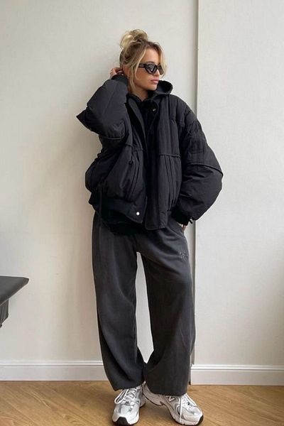 FMN Moda Women's piece stitching detail lined pinterest oversize loose-fitting equivalent pocket bomber coat jacket