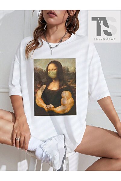 Tarzsokak Tricou cu model Mona Lisa, cu umerii goi