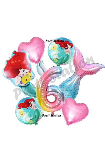 Parti Station Küçük Deniz Kızı Ariel 6 Yaş Balon Set Little Mermaid Balloon S...