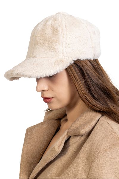 teknotrust Beige Winter Plush Cap - Women's Soft Feather Cap