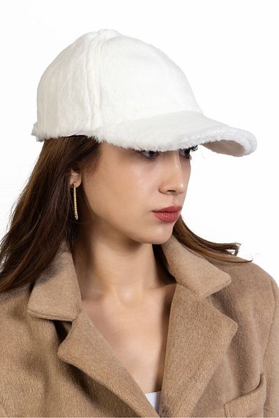 teknotrust White Plush Soft Feather Women's Winter Cap