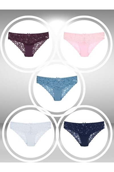 ŞahTan Cotton Fabric Lace Detailed 5 Pack Women's Slip Panties