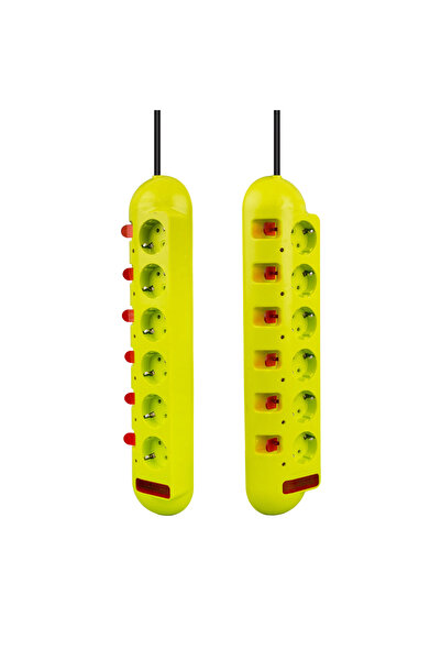 nelerbulurum YÜKSEK KALİTE 6'LI 1.5 METRE BAKIR KABLOLU AKIM KORUMALI AYRI AYRI AÇMA KAPAMA TUŞLU PRİZ(16A-3680W)