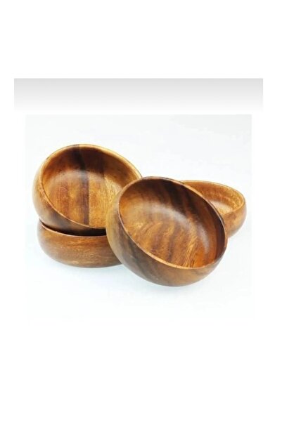 Kitchen Pembelia Set of 4 Natural Dark Wooden Snack and Jam Presentation Bowls