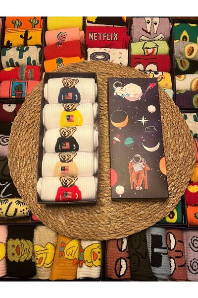 NOMADSOCKS UNİSEX 5'li Ayı Desenli Kolej Çorap,Kutusu LÜKS