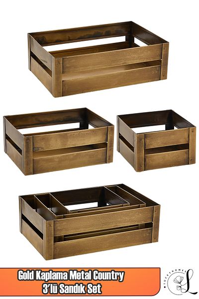 LUCKYHOMES Set de 3 ladă personalizată placată cu aur - Seifuri decorative de depozitare din metal - Seifuri pătrate cu mere