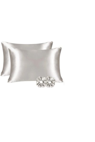 ANT HOME TEKS Gray Silk Satin Pillowcase - 50x70 Cm, 2 Pieces