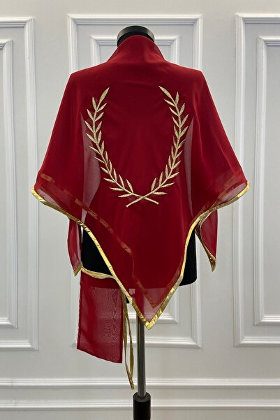 ZEYMERADE غطاء كتف العريس الفاخر من الشيفون الأحمر، مع تطريز نمط فرع ذهبي، حج...