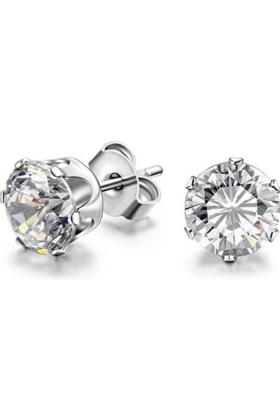 Öte Beri Öteberi Silver Stainless Non-Tarnish 316l Surgical Steel Unisex Oval Zircon Stone Single Earrings (1 Piece)