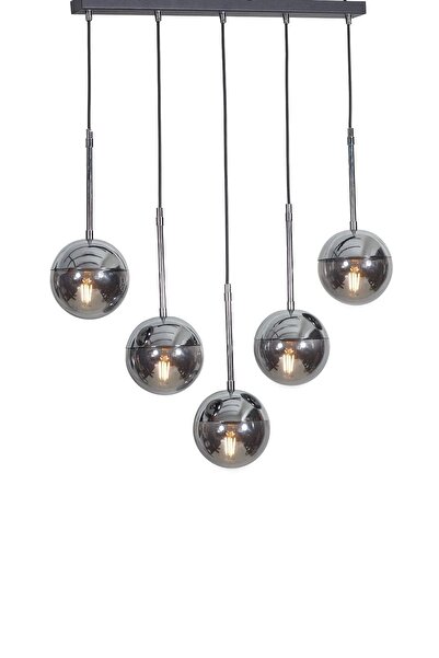 Evnalia 5 Li Gold-Siyah Metal Gövde Bal Rengi Camlı Yemek Masası Üstü Salon S...